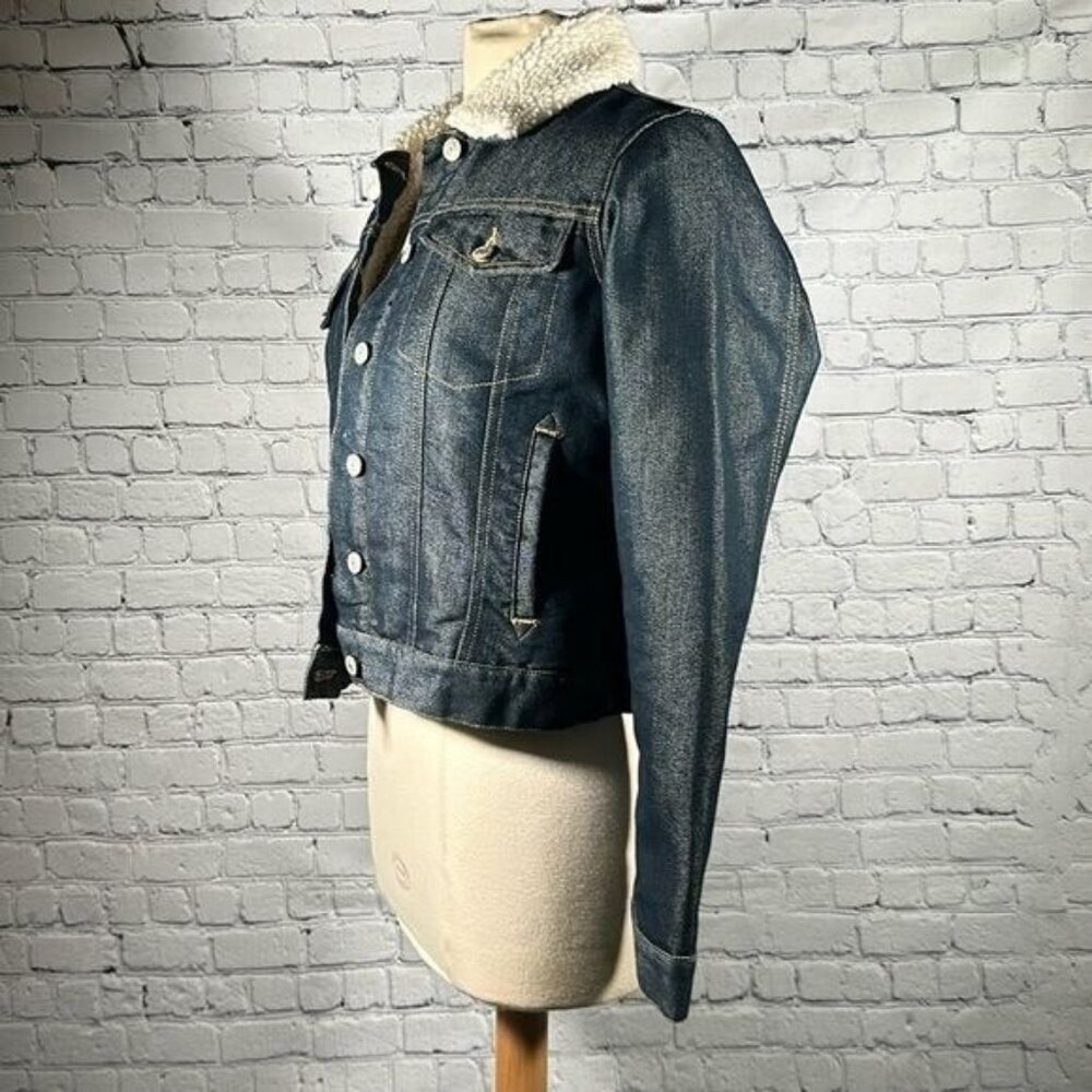 Old Navy Sherpa Lined Jean Denim Trucker Jacket Y2K Vintage Warm Women Sz M NWOT - Picture 16 of 16